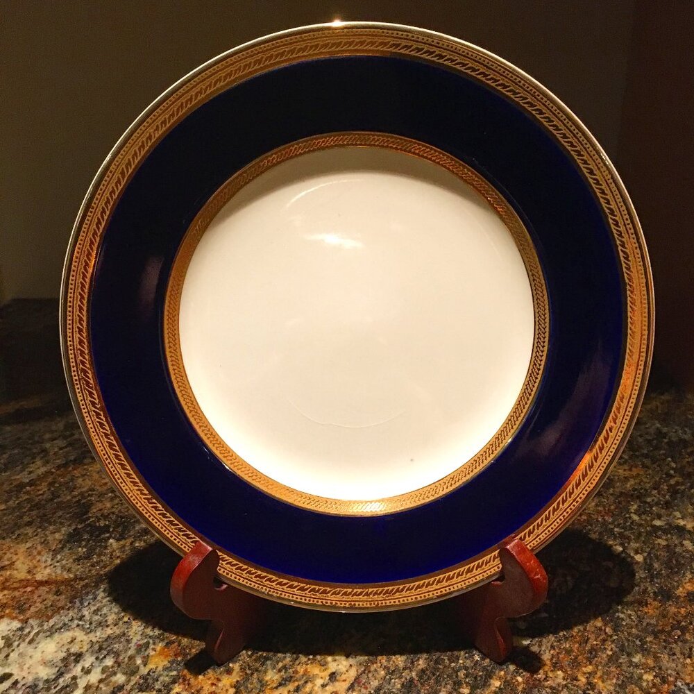 Vintage English CROWN DUCAL Cobalt and Gold Trim Dessert Plate #8